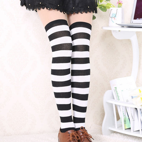 Girl Striped Cotton Thigh High Socks